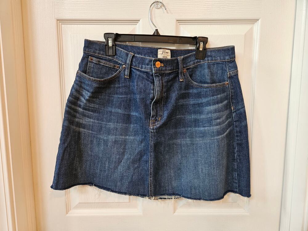 J.Crew Denim Mini Skirt Women’s Size 32 Blue Jean Raw Hem Distressed Stretch